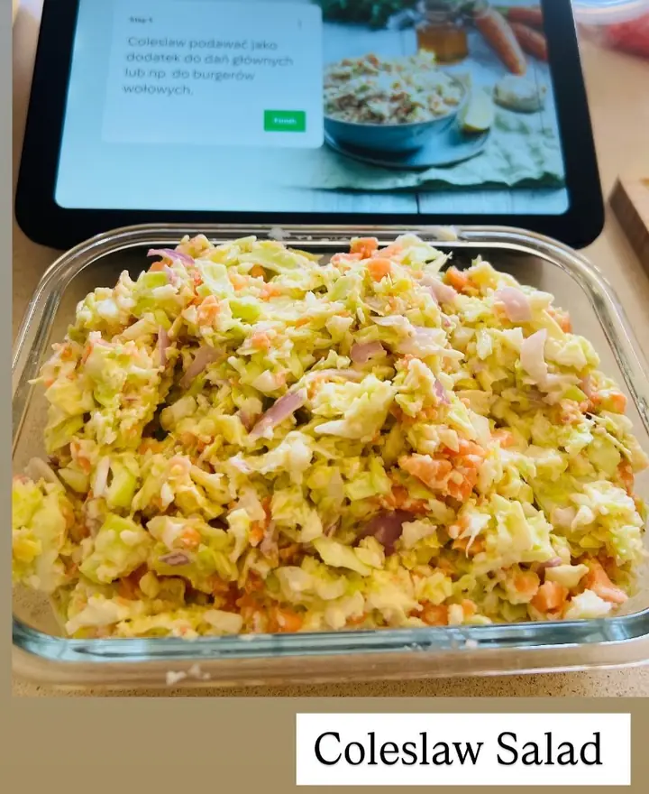 Fresh homemade coleslaw salad — creamy summer side dish made in the Thermomix