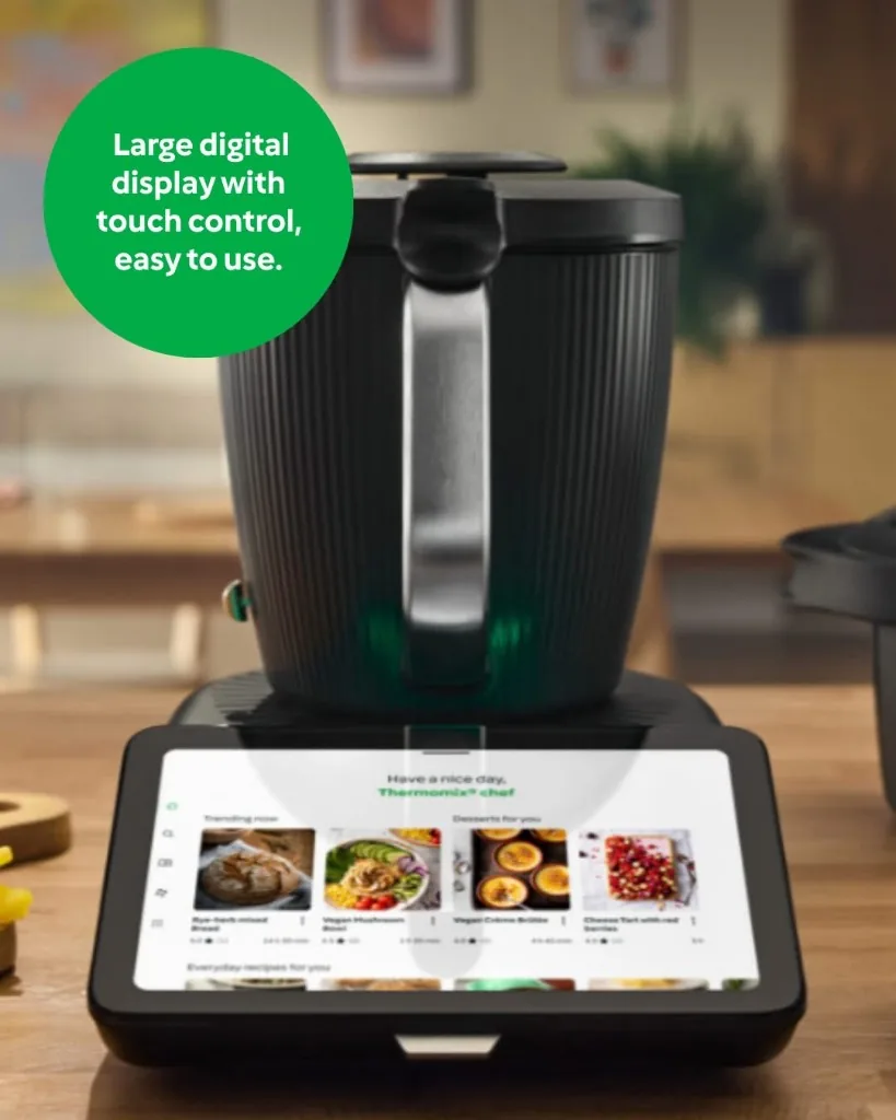 Thermomix TM7 touchscreen showing Cookidoo guided recipe steps